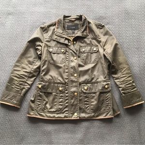 J. Crew Waxed Cotton Downtown City Jacket Khaki Brown Green Elbow Patches Small